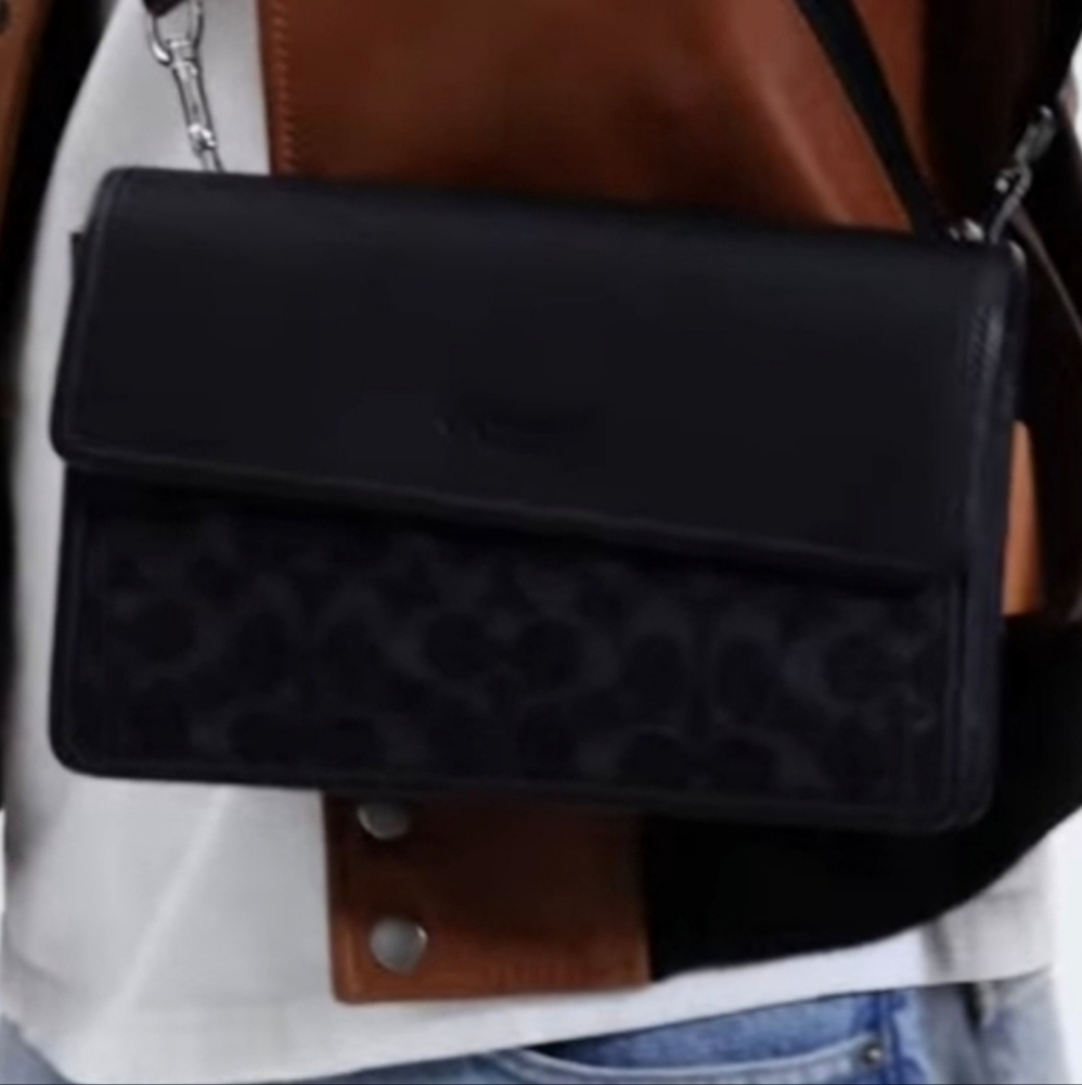 Coach Turner Smooth Calf Leather & Signature Black Denim Bag New in Gift Box ❤️ - Picture 8 of 12